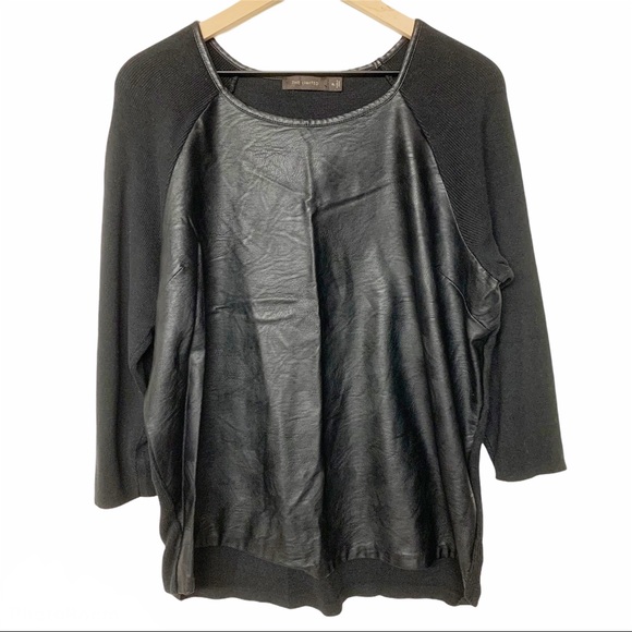 The Limited Sweaters - Limited black faux leather front knit blouse XL